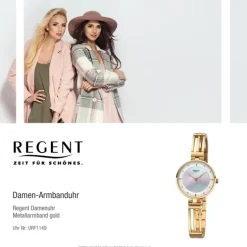 Regent Damen Armbanduhr Analog F-1149 Quarz-Uhr Metall gold URF1149