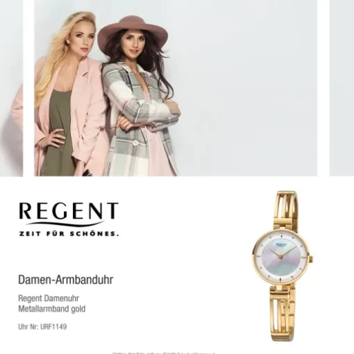 Regent Damen Armbanduhr Analog F-1149 Quarz-Uhr Metall gold URF1149