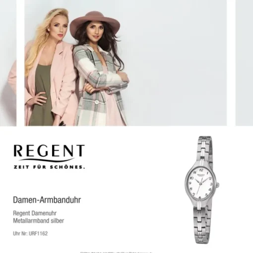 Regent Damen Armbanduhr Analog F-1162 Quarz-Uhr Titan silber URF1162