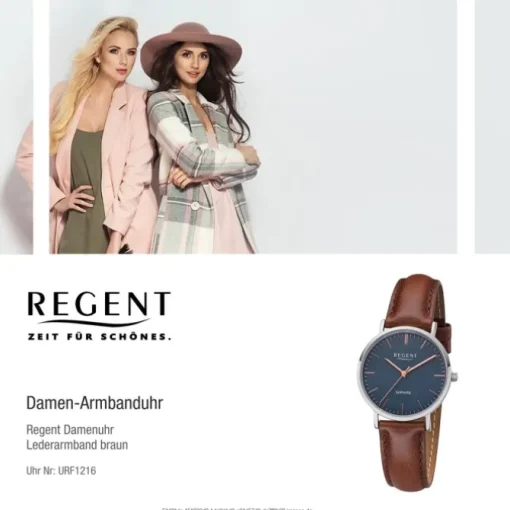 Regent Damen Armbanduhr Analog F-1216 Quarz-Uhr Leder braun URF1216