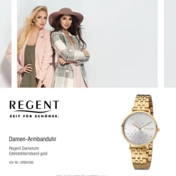 Regent Damen Armbanduhr Analog BA-596 Quarz-Uhr Edelstahl gold URBA596