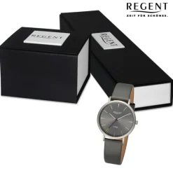 Regent Damen Armbanduhr Analog Lederarmband dunkelgrau UR2094103