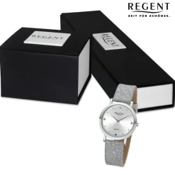 Regent Damen Armbanduhr Analog Lederarmband silber UR2154071