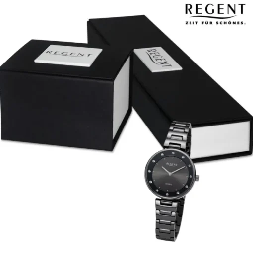 Regent Damen Armbanduhr Analog Metallarmband dunkelgrau UR2254043