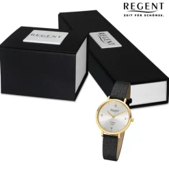 Regent Damen Armbanduhr Analog Lederarmband schwarz URBA691