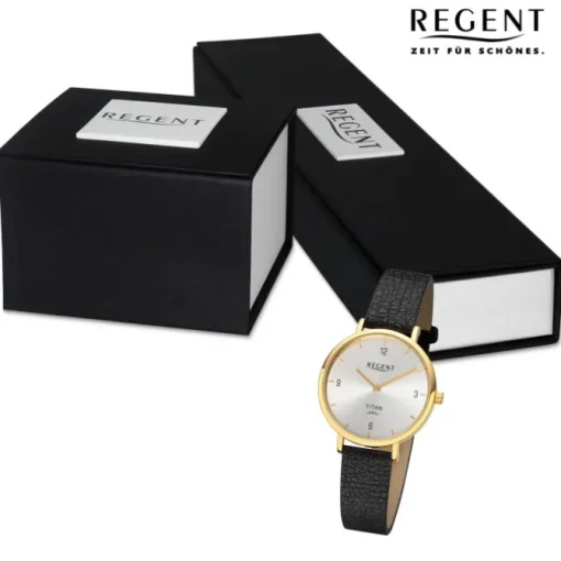 Regent Damen Armbanduhr Analog Lederarmband schwarz URBA691