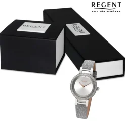 Regent Damen Armbanduhr Analog Lederarmband silber URBA798