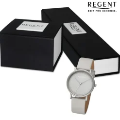 Regent Damen Armbanduhr Analog Lederarmband hellgrau URBA802