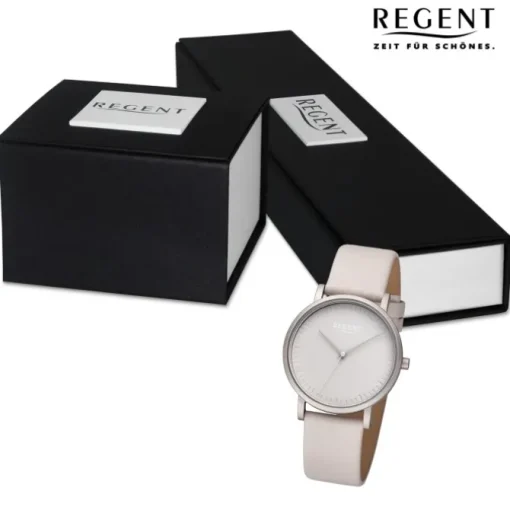 Regent Damen Armbanduhr Analog Lederarmband grau URBA810