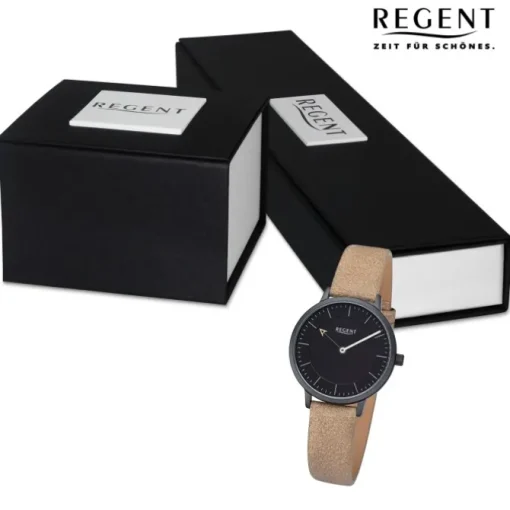 Regent Damen Armbanduhr Analog Lederarmband gold URF1247