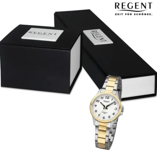 Regent Damen Armbanduhr Analog Metallarmband silber gold URF1460