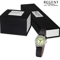 Regent Damen Armbanduhr Analog Lederarmband schwarz URF1313