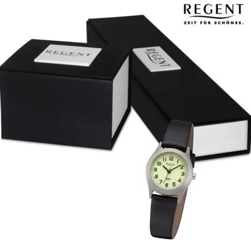 Regent Damen Armbanduhr Analog Lederarmband schwarz URF1313