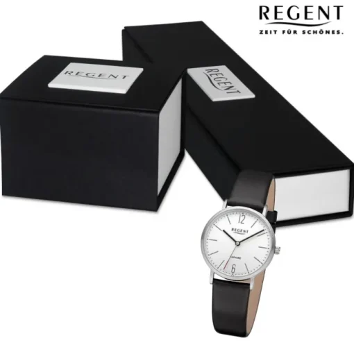 Regent Damen Armbanduhr Analog Lederarmband schwarz URF1318