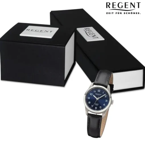 Regent Damen Armbanduhr Analog Lederarmband schwarz URF1322