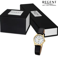 Regent Damen Armbanduhr Analog Lederarmband schwarz URF1420