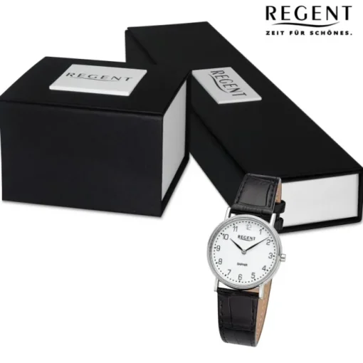 Regent Damen Armbanduhr Analog Lederarmband schwarz URF1429