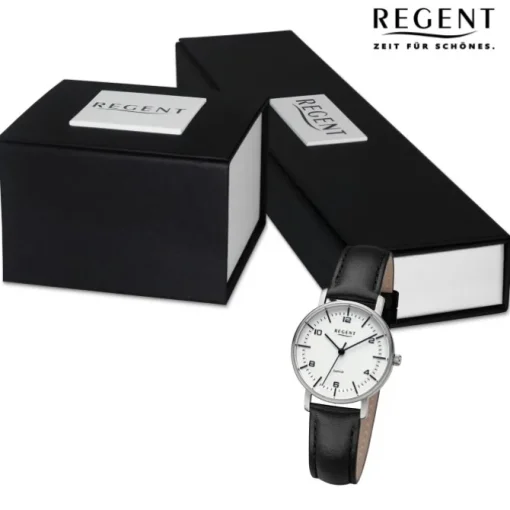 Regent Damen Armbanduhr Analog Lederarmband schwarz URF1479