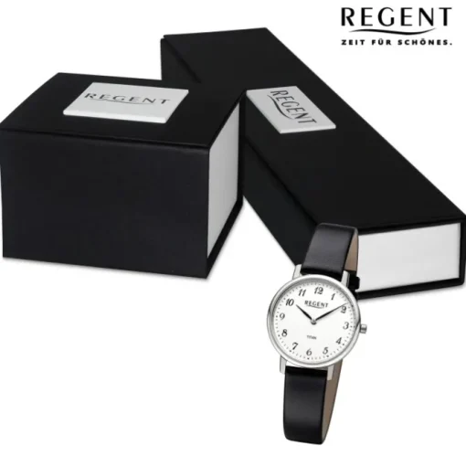 Regent Damen Armbanduhr Analog Lederarmband schwarz URF1557