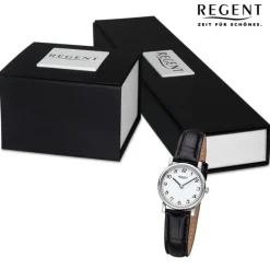 Regent Damen Armbanduhr Analog Lederarmband schwarz URF1561