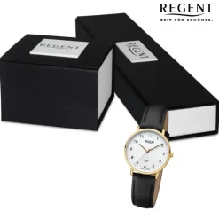 Regent Damen Armbanduhr Analog Lederarmband schwarz URGM2307