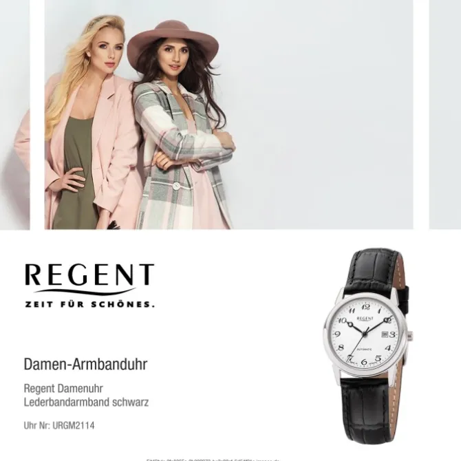 Regent Damen Armbanduhr Analog GM-2114 Automatik Lederband schwarz URGM2114