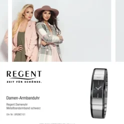 Regent Damen Armbanduhr Analog GM-2101 Quarz-Uhr Metallband schwarz silber URGM2101