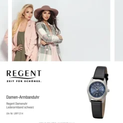 Regent Damen Armbanduhr Analog F-1214 Quarz-Uhr Titan schwarz URF1214