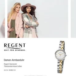 Regent Damen Armbanduhr Analog GM-2124 Quarz-Uhr Titanband bicolor URGM2124