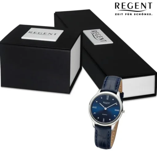 Regent Damen Armbanduhr Analog Lederarmband blau UR2114082