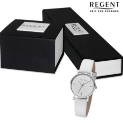 Regent Damen Armbanduhr Analog Lederarmband weiß URBA746