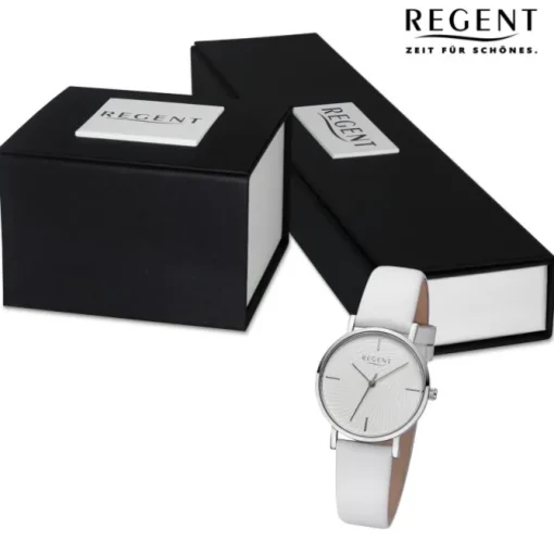 Regent Damen Armbanduhr Analog Lederarmband weiß URBA746