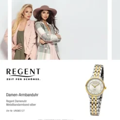Regent Damen Armbanduhr Analog GM-2127 Quarz-Uhr Metallband bicolor URGM2127
