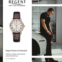 Regent Damen Armbanduhr Analog GM-1606 Quarz-Uhr Leder braun URGM1606