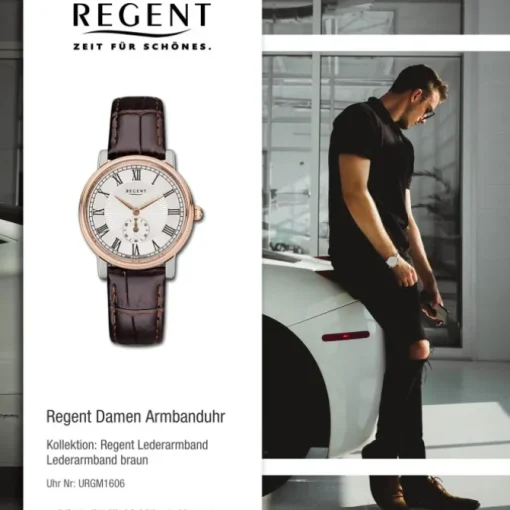 Regent Damen Armbanduhr Analog GM-1606 Quarz-Uhr Leder braun URGM1606
