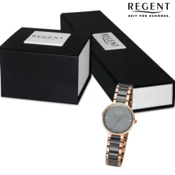 Regent Damen Armbanduhr Analog Keramikarmband rosegold schwarz URF1466