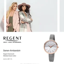 Regent Damen Armbanduhr Analog F-1170 Quarz-Uhr Metall silber URF1170