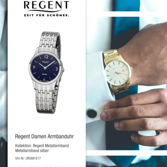 Regent Damen Armbanduhr Analog GM-1617 Quarz-Uhr Metall silber URGM1617
