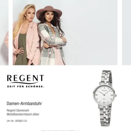 Regent Damen Armbanduhr Analog GM-2120 Quarz-Uhr Metallband silber URGM2120