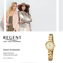 Regent Damen Armbanduhr Analog GM-2125 Quarz-Uhr Titanband gold URGM2125