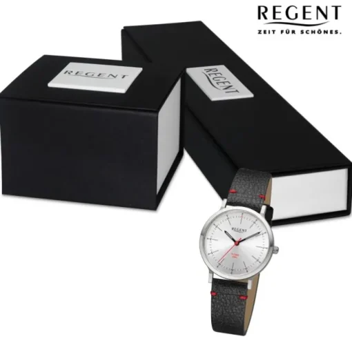 Regent Damen Armbanduhr Analog Lederarmband schwarz rot URBA698