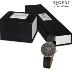Regent Damen Armbanduhr Analog Lederarmband schwarz URBA720