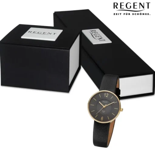 Regent Damen Armbanduhr Analog Lederarmband schwarz URBA720
