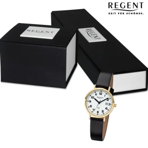 Regent Damen Armbanduhr Analog Lederarmband schwarz URBA791