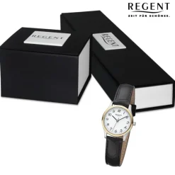 Regent Damen Armbanduhr Analog Lederarmband schwarz URF1250