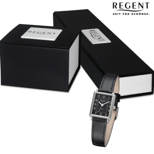 Regent Damen Armbanduhr Analog Lederarmband schwarz URF1316