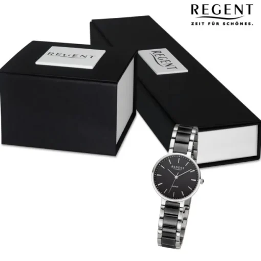 Regent Damen Armbanduhr Analog Keramikarmband silber schwarz URF1462