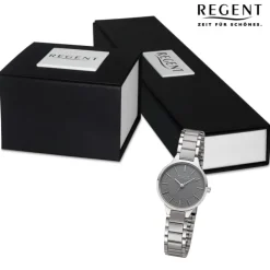 Regent Damen Armbanduhr Analog Metallarmband silber grau URF1501