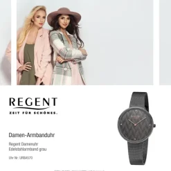 Regent Damen Armbanduhr Analog BA-570 Quarz-Uhr Edelstahl grau URBA570