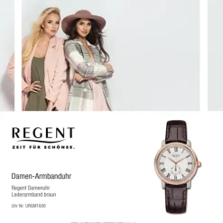 Regent Damen Armbanduhr Analog GM-1606 Quarz-Uhr Leder braun URGM1606